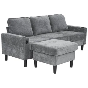 3 SEATER SOFA L SHAPE CORNER SECTIONAL SOFA COUCH WITH REVERSIBLE CHAISE GREY - Picture 1 of 11