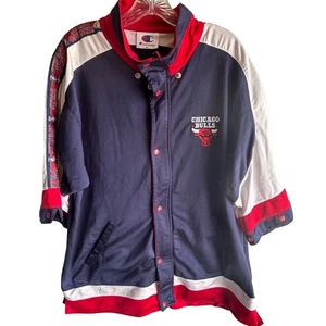 VTG Champion Chicago Bulls NBA Jacket XL Snap Front Basketball Warm Up Flawed - Picture 1 of 8