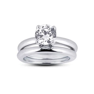 3/4ct F SI1 Round Natural Certified Diamond 18k Classic Ring with Matching Band - Picture 1 of 3