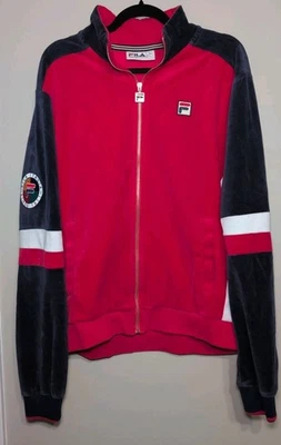 Fila Italia Navy Red Velour Track Jacket Full Zip Y2K Sportswear Large (READ) - Image 1 of 4