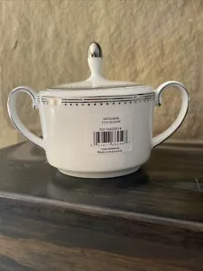Wedgwood Vera Wang Silver Grosgrain Covered Sugar Bowl Brand New In Box - Picture 1 of 4