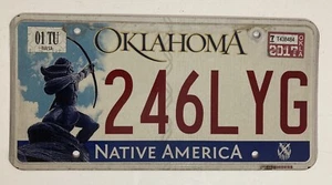 Oklahoma License Plate 246 LYG Native America 01 Tu Tulsa 2017 - Picture 1 of 4