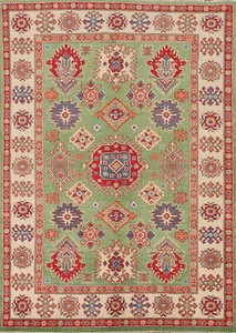 Vibrant Color Geometric Kazak Pakistani Handmade Rug Green 5x7 ft - Picture 1 of 21