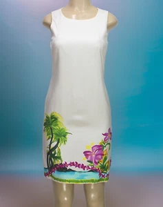 Vintage D. Morgan Women's Dress Sleeveless 100% Silk Floral Ivory Petite Size 4P - Picture 1 of 10