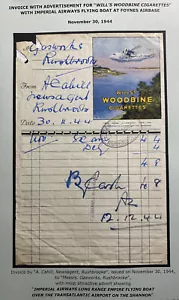 Invoice Ireland Advertising Woodbine Cigarettes Imperial Airway Flying Boat 1944 - Picture 1 of 3
