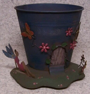 Flower Pot Fairy House Resting rustic weathered metal planter NEW 6 18/4" tall - Picture 1 of 5