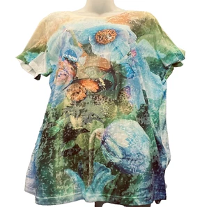 Alison Sheri kurzärmelige mehrfarbige Schmetterling abstrakte Damenbluse Größe XL - Bild 1 von 13