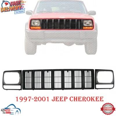 NEW FRONT GRILLE HEADLAMP DOOR  BEZEL LEFT RIGHT 3PC FOR 1997-2001 JEEP CHEROKEE Foto 1 de 4