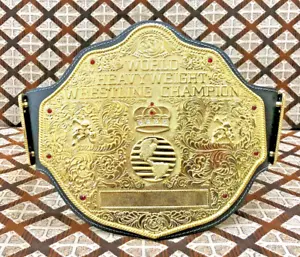 World HeavyWeight Big Gold Title Belt With Rope Border ZINC 5 MM Leather - Picture 1 of 8