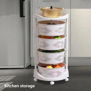Cestello Girevole Porta Verdure Cucina Bianco Carrello Portaoggetti Multistrato - Foto 1 di 8