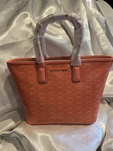 Michael Kors Jodie Logo Jacquard Tote Handbag Grapefruit MSRP $348 NWT