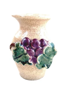 Vintage Studio Pottery Vase by Jana Kozon-Kausalik, 3-D Grapes & Leaves  6" Tall - Picture 1 of 10