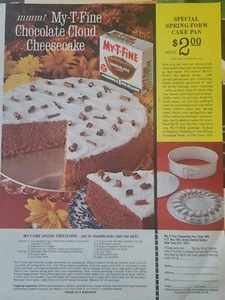 My-T-Fine 1964 Instantáneo Pudín Pastel Relleno Chocolate Nube Cheesecake Anuncio - Imagen 1 de 1