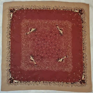 SCARF VINTAGE AUTHENTIC BIRDS BROWN BEIGE 31" SQUARE - Picture 1 of 3
