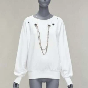 DIESEL Glenn Martens white silver punk chain grommet oversized sweatshirt XS - Picture 1 of 9