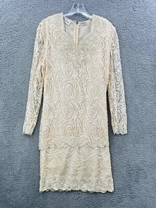 Laurence Kazar Beaded Dress Midi Length Ivory Cream White Size Large - Picture 1 of 14