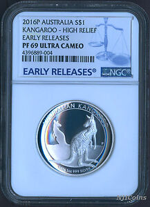 2016 P Australia HIGH RELIEF 1oz Silver Kangaroo $1 Coin NGC PF69 UC ER + OGP