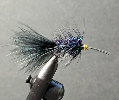 1 mosca, tamanho 8, borracha preta bugger streamer mosca pesca mosca - Imagem 1 de 2