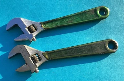 2 llaves ajustables vintage de diamante de 6" con agarre de cristal verde hechas en EE. UU. Foto 1 de 4