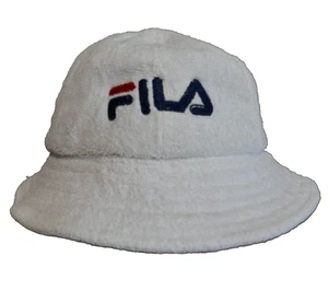 Fila Terry Cloth Bucket Hat White with Blue and Red Embroidered Logo 22 in - Picture 1 of 12