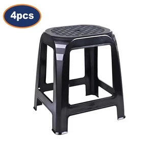 Plastic Stools Set of 2 Black Rattan Multi Purpose Seat Indoor Outdoor Stackable - Picture 1 of 3