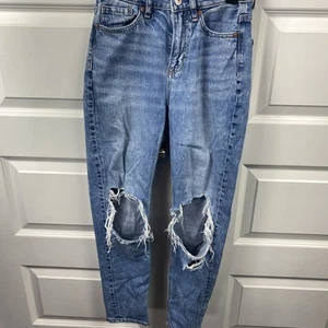 Pantalón corto American Eagle para mujer tiro medio mamá destruido azul estrigido 000 - Imagen 1 de 6
