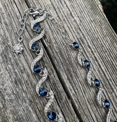 Silver Tone With  Blue Stones 18” Necklace Prom - Image 1 of 4