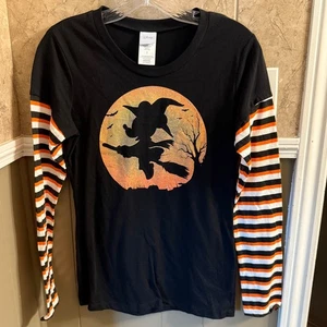 Disney Halloween Shirt Hexe Minnie Maus orange gestreift Ärmel schwarz Mädchen Gr. M - Bild 1 von 3