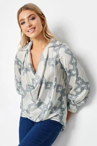 M&Co Womens Chain Print Cowl Neck Satin Blouse - Picture 1 of 9