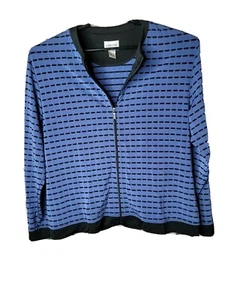 Chico's Travelers Size 3 Full Zip Jacket Blue Black Trim Size XL Textured t71 - Picture 1 of 7