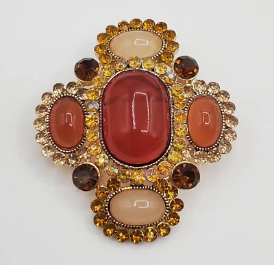 Broche Colgante Cruz Barroca 2 Pulgadas Tono Dorado Color Ámbar Acrílico Cabujones Cristal Foto 1 de 4