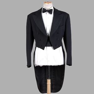 Hart Schaffner Marx Tuxedo Tails Mens 40R Vintage 50s Wool Ribbed Satin Jacket