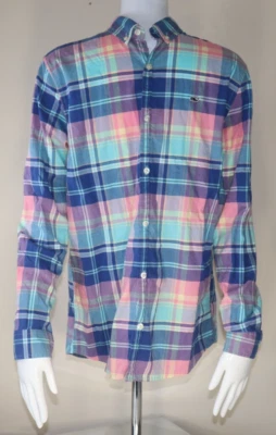 Vineyard Vines Island Madras Azul Rosa Botón A Cuadros Manga Larga Talla XL 18 Foto 1 de 4
