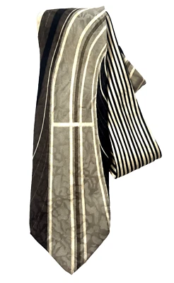 Corbata Bachrach Italiana 100% Seda Para Hombre Marrón Caqui Negra Geométrica Xlong 63.5x3.5" Foto 1 de 4