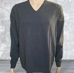 Eddie Bauer Sweater Mens XL Gray Cotton Cashmere Knit Pullover V-Neck Outdoors - Picture 1 of 12