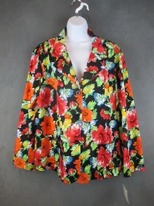 Sag Harbor Blazer Womens Plus 24W Black Floral Hawaiian Tropical Unlined Stretch - Picture 1 of 14