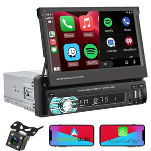 Single 1Din 7" Wireless Carplay Car Stereo Radio Touch Screen  Bluetooth MP5+CAM - Picture 1 of 14