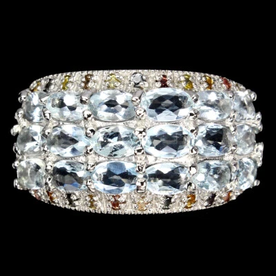 925 Sterlingsilber Ring Oval Aquamarin Saphir Natürlicher Edelstein Schmuck Sz 8 - Bild 1 von 4