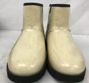 UGG CLASSIC MINI CLEAR NATURAL/BLACK WOMENS WATERPROOF Rain BOOTS SIZE 9 - Picture 1 of 6