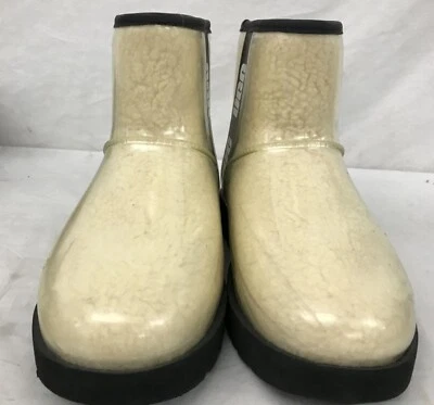 BOTAS DE LLUVIA UGG CLASSIC MINI TRANSPARENTES NATURALES/NEGRAS IMPERMEABLES PARA MUJER TALLA 9 Foto 1 de 4