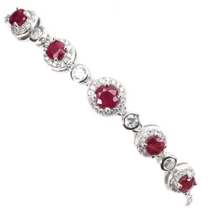 925 Sterling Silver Bracelet Round Ruby 5mm Gemstone Jewelry 7.5 Ins - Picture 1 of 9