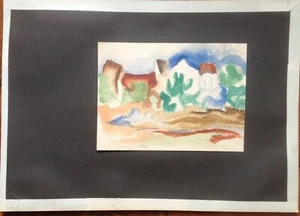 Old Watercolor Houses Expressionist 1930 Dated Classic Modern Antique - Picture 1 of 6