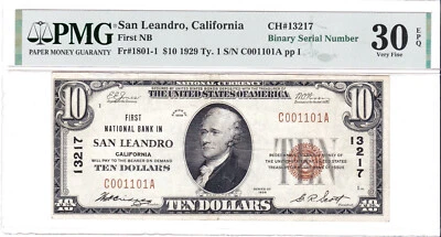 $10 1929 T1 National SAN LEANDRO California CA 🇺🇸 VERY Rare 🇺🇸 - Image 1 of 2