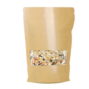 22 x 32 cm Kraft Stand Up Pouch Bags Clear Window Zip Lock Reusable Storage 250x - Picture 1 of 6