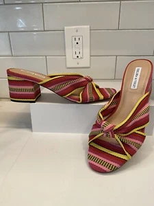 NWOT Chelsea & Violet Gia knot stripe printed mules multi pink red yellow size 9 - Picture 1 of 11