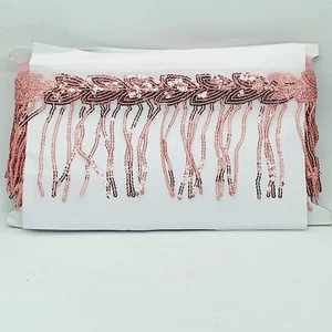 1m 10cm Tropfen Pailletten Quaste Fransen Borte Spitzenborte Pfirsich Rosa - Bild 1 von 2