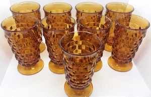 9 Colony Whitehall Fostoria American Style Footed Tumbler Glasses Cubist Amber - Picture 1 of 11