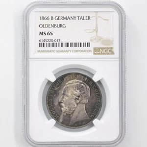 1866 B Germany Oldenburg 1 Taler 18.52 Grams Silver Coin NGC MS 65 - Picture 1 of 4