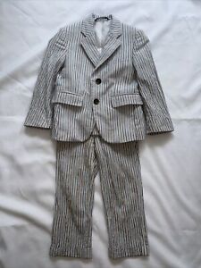 Brooks Brothers Fleece Boys Size 4-6 Blue/ Khaki Striped Seersucker Suit USED