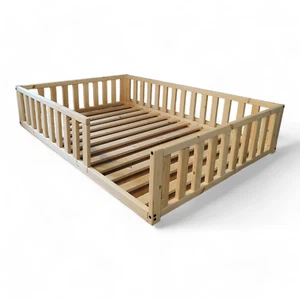 Toddler floor bed with railing, Handmade children's bed, Natural solid wood  - Picture 1 of 6